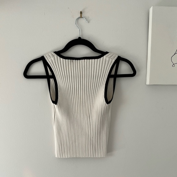 White Ribbed Tank Top with Square Neckline and black trim - Picture 2 of 2
